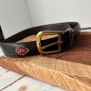 WOOLRICH vintage belt Italian leather beaded southwest boho brass buckle M EUC